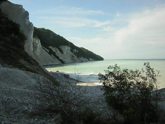 Mon - notice the strange white colour of the sea, caused by many landslides of the chalf cliff down into it.